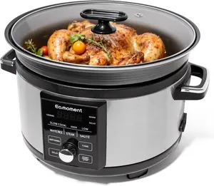 5.5QT Programmable Slow Cooker With Timer,Non Stick Aluminum Alloy Liner.SLOW COOK HIGH/SLOW COOK LOW/WHITE RICE/STEAM/SAUTE/WARM/DELAY,and Other Practical Functions