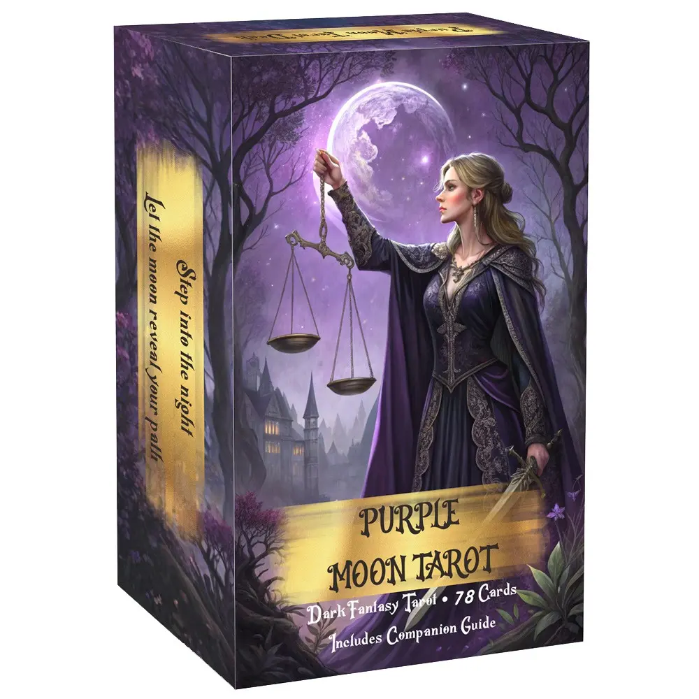 Purple Moon Tarot Cards Set, Card Deck, 78 Pieces, 13x8 Cm, Includes Paper Instructions, Perfect for Beginners, Enter Mystical Realm, Tarot Card Decks