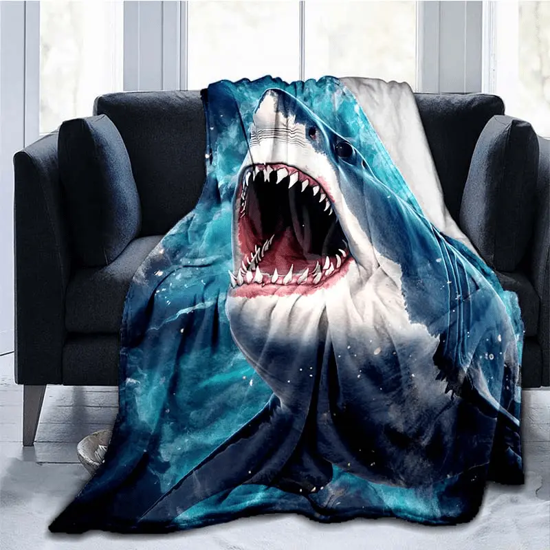 1pc Shark Blanket Lightweight Flannel Blanket Throw Blanket For Sofa, Bed, Travel, Camping, Living Room, Office, Couch, Chair, And Bed