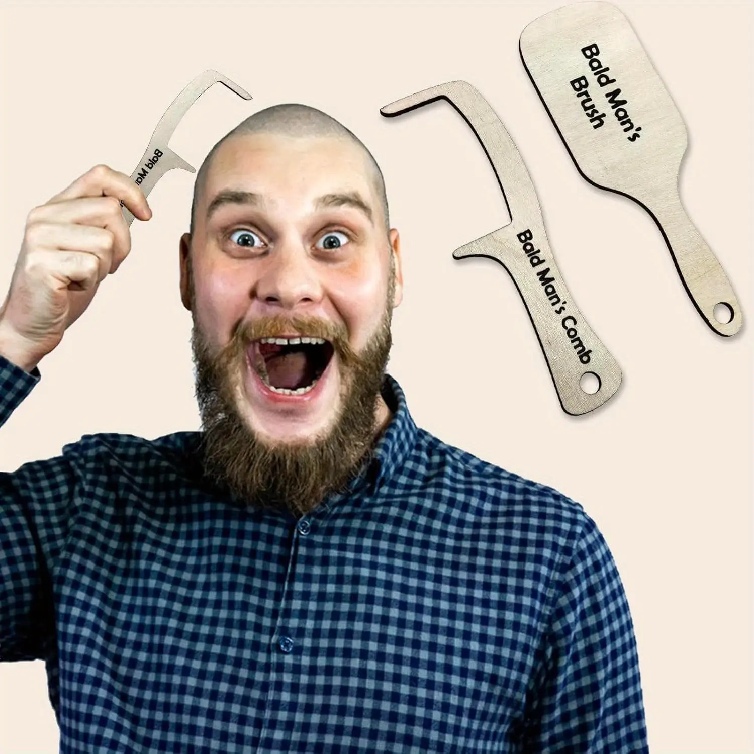 2 Piece set Fun Bald Men's Combs, Funny Gift Comb Set for Bald Men, Humorous Design Wooden Hair Loss Grooming Tool, Birthday & Halloween Gift