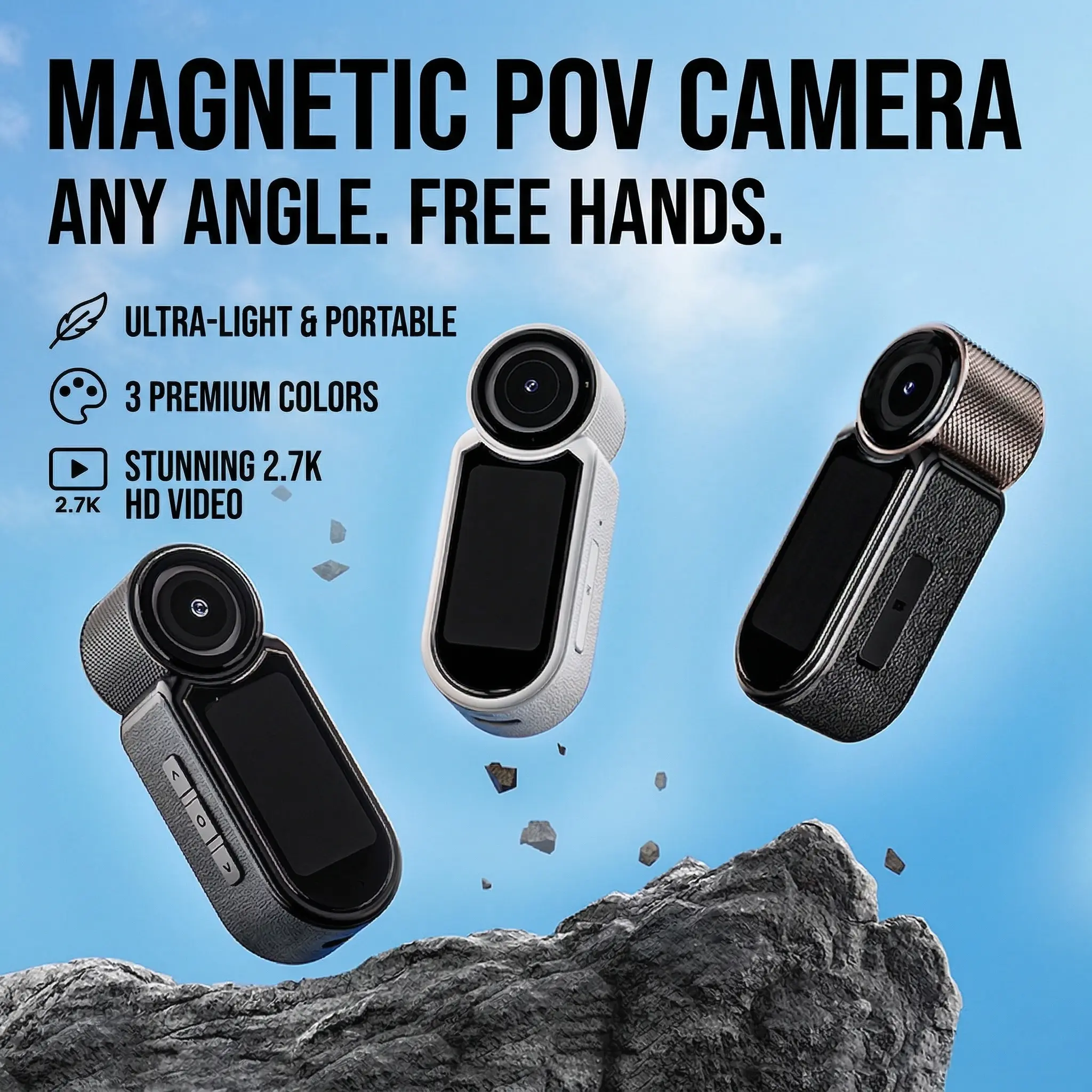 Wireless Magnetic Action Camera  – Ultra-Lightweight, 360° Rotating Mount for Hands-Free Adventure Vlogs Wearable Body Cam Compact Black Portable