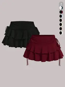 Women's Solid Color Bubble Skirt, Casual Fashionable Tie Side Skirt for Daily Outdoor Wear, Ladies Bottoms for Summer