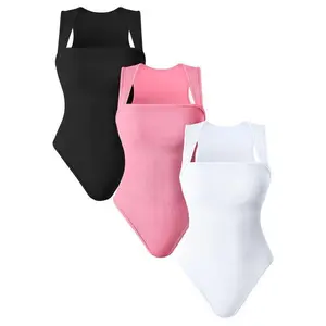 Womenswear 3 Set Bodysuits Stretchy Underwear Flexible  Square Neck Sleeveless Casual Tank Tops Bodysuits Effortless Chic