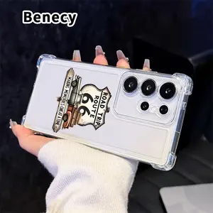 Phone Case for Samsung Galaxy S25 S24 S23 Plus FE S22 Ultra Route 66 Dream Pattern  Four Corner Airbag Anti-Collision Protection Smartphone Transparent Anti-Yellowing Cover