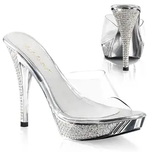 Women's Stiletto Platform Heels Sandals - 4 in Clear-Silver Chrome Footwear, Elegant 401 Heels for Women