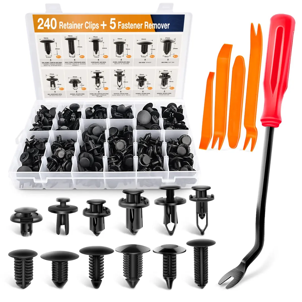 GRC-33 240PCS Bumper Retainer Clips Car Plastic Rivets Fasteners Push Retainer Kit Most Popular Sizes Auto Push Pin Rivets Set -Door Trim Panel Fender Clips for GM Ford Toyota Honda Chrysler
