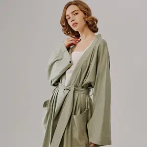 Flowy Linen Robe  -Wide-cut cuff