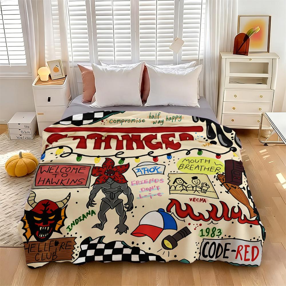 Stranger Things Flannel Blanket | Cozy Hawkins-Inspired Throw for Nostalgic Fans | Soft & Warm for Couch, Bed, and Movie Nights Suitable for all four seasons This is the best gift for couples, children, parents and friends, and it can express deep love.