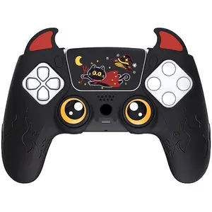 Halloween Cute Demon Controller Silicone Case for ps5, Kawaii Controller Cover Gamepad Skin Protector for ps5 with Touch Pad Sticker & Thumb Grip Caps - Black