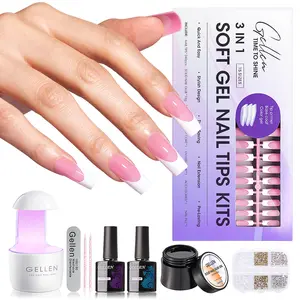 Gellen Complete French Tip Nail Kit – 240pcs, Gel top coat & base coat, UV lamp, Solid Nail Glue