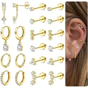 MILACOLATO Hypoallergenic Flat Back Earrings Gold Cartilage Earring Sets for Multiple Piercing 20G Surgical Stainless Steel Earrings for Women Trendy Earring Stacks Small Hoop Flatback Stud Earrings