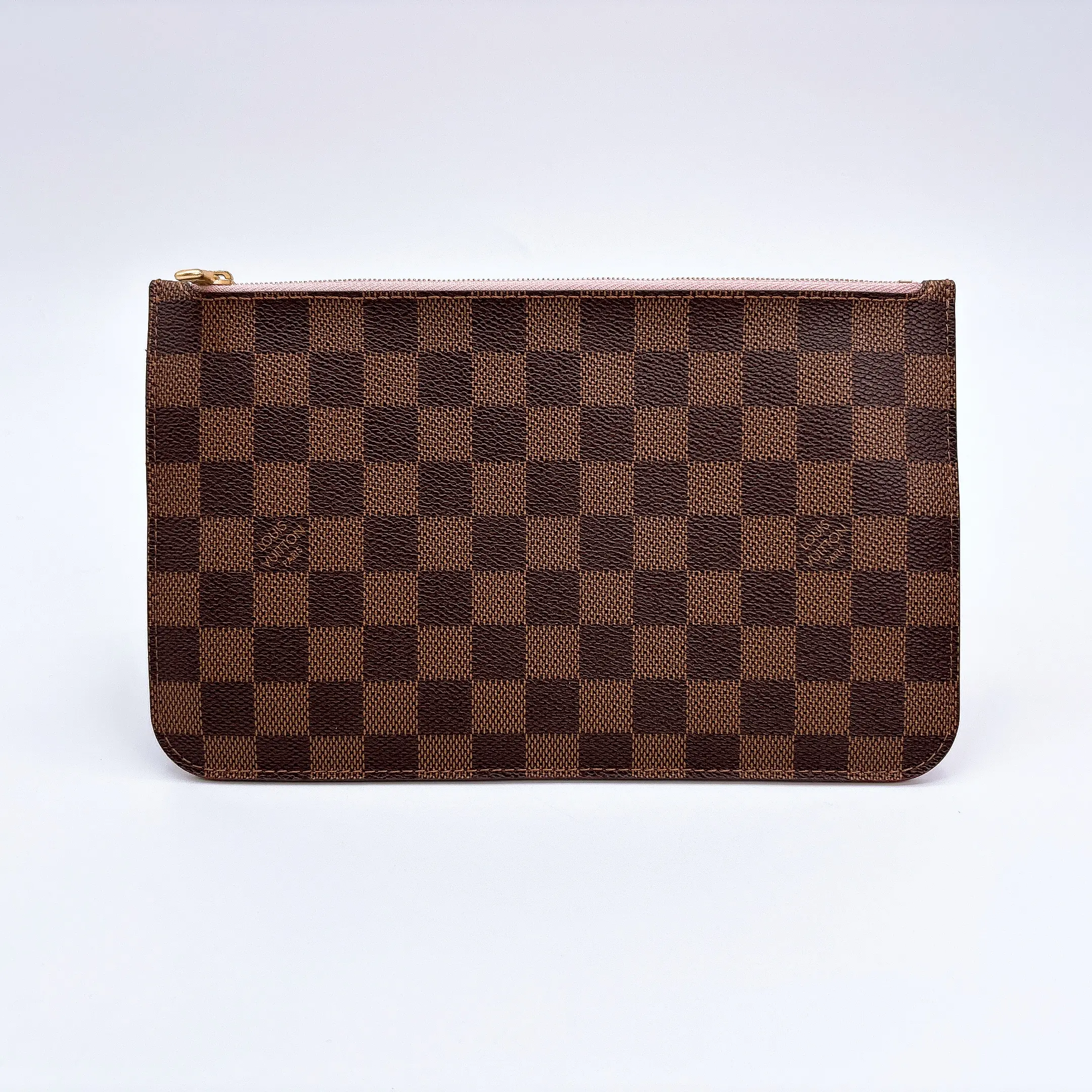 Pre-owned Louis Vuitton Canvas Mini bags Neverfull Pouch in the signature Damier Ébène coated canvas.