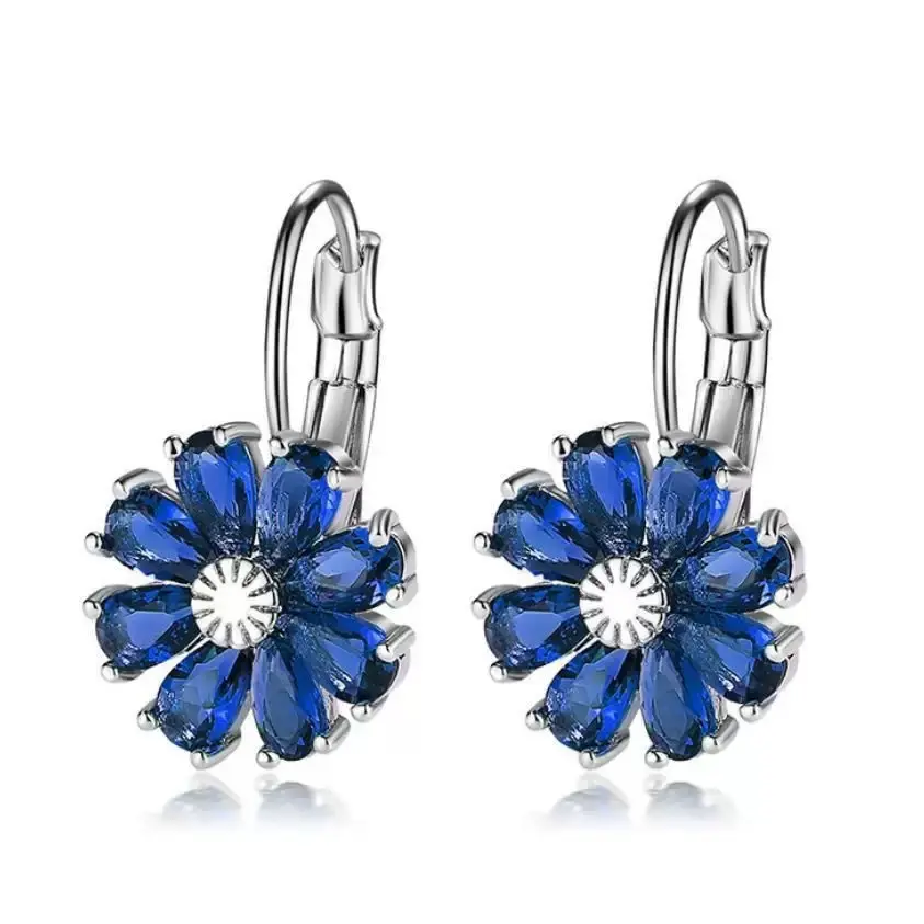 Women's Flower‑Shaped Crystal Stud Earrings ‑ Round Crystal Zircon Sparkling Stones, Simple Elegant Everyday Wear Costume Jewelry Accessories, Crystal Studs,Nice jewelry gift choice for birthday, anniversary and holiday
