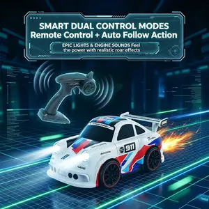 Rechargeable Induction Remote Control Car with LED Lights, Interactive Follow Mode Racing Toy, Perfect Birthday Gift for Kids 3 Modes Motion Sensing RC Car, 2.4G 4WD High Speed Drift Stunt Car,