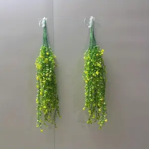 3pcs of anti-UV artificial hanging plants, Plastic Faux Flowers, Artificial Fake Plants, suitable for home and garden decoration, lush green leaves paired with yellow flowers, suitable for weddings, Christmas, indoor/outdoor, no container needed