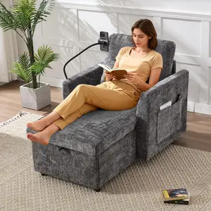 49'' Chaise Lounge Chair Indoor for Single, Comfy Upholstered Deep Seat Reading Arm Chair with Phone Bracket & Storage, Modern Chenille Single Sofa for Living Room, Bedroom, Movie Room