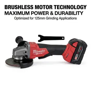 Milwaukee M18  Brushless 5 Inch 125mm  Angle Grinder 18V Lithium-Ion Cordless Power Tool for Metal Fabrication and Masonry Cutting Featuring Variable Speed 3500-8500 RPM Safety Paddle Switch M14 Spindle