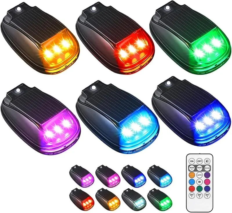 Wireless No-Punch Solar Car Roof RGB Strobe Warning Light with Remote Control, Truck Pickup Cab LED Accessory for Camping, Truck Accessories, Enhanced Night Visibility & Interior Lighting