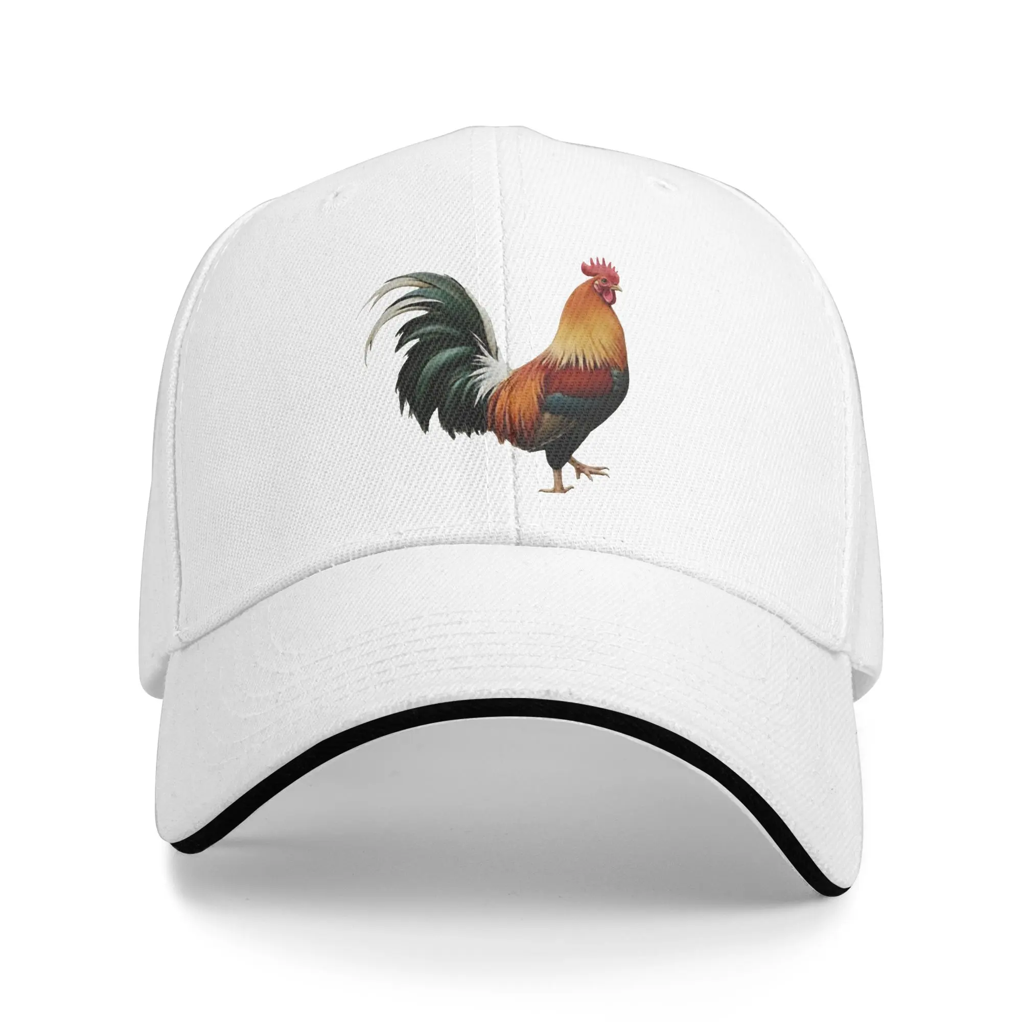 Rooster Baseball Cap - White Hat with Rooster Design, Ideal for Summer Wear, Baseball Style, Casual Everyday Use