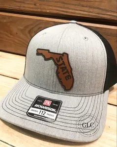 State of Florida/ Florida State 112  Richardson Trucker Hat w/ rawhide Leatherette Patch- Florida Hats/ Gray and Black Hat