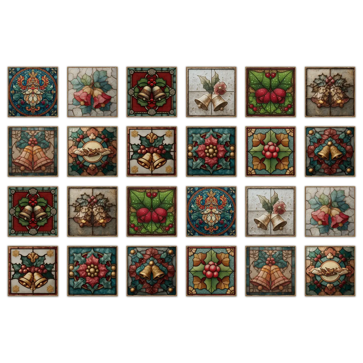 24-Piece Christmas Decorative Stickers, Colorful Self-Adhesive Removable Decals for Kitchen Living Room Renovation, Holiday Home Decoration