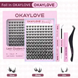 OKAYLOVE Bunny Lash CLusters Kit, Okaylovelashes Manga Lash Extension with Waterproof Long-lasting Lash Bond and Seal,Tweezers and Remover for DIY Eyelash at Home Easily, Natural Makeup Girl Gifts