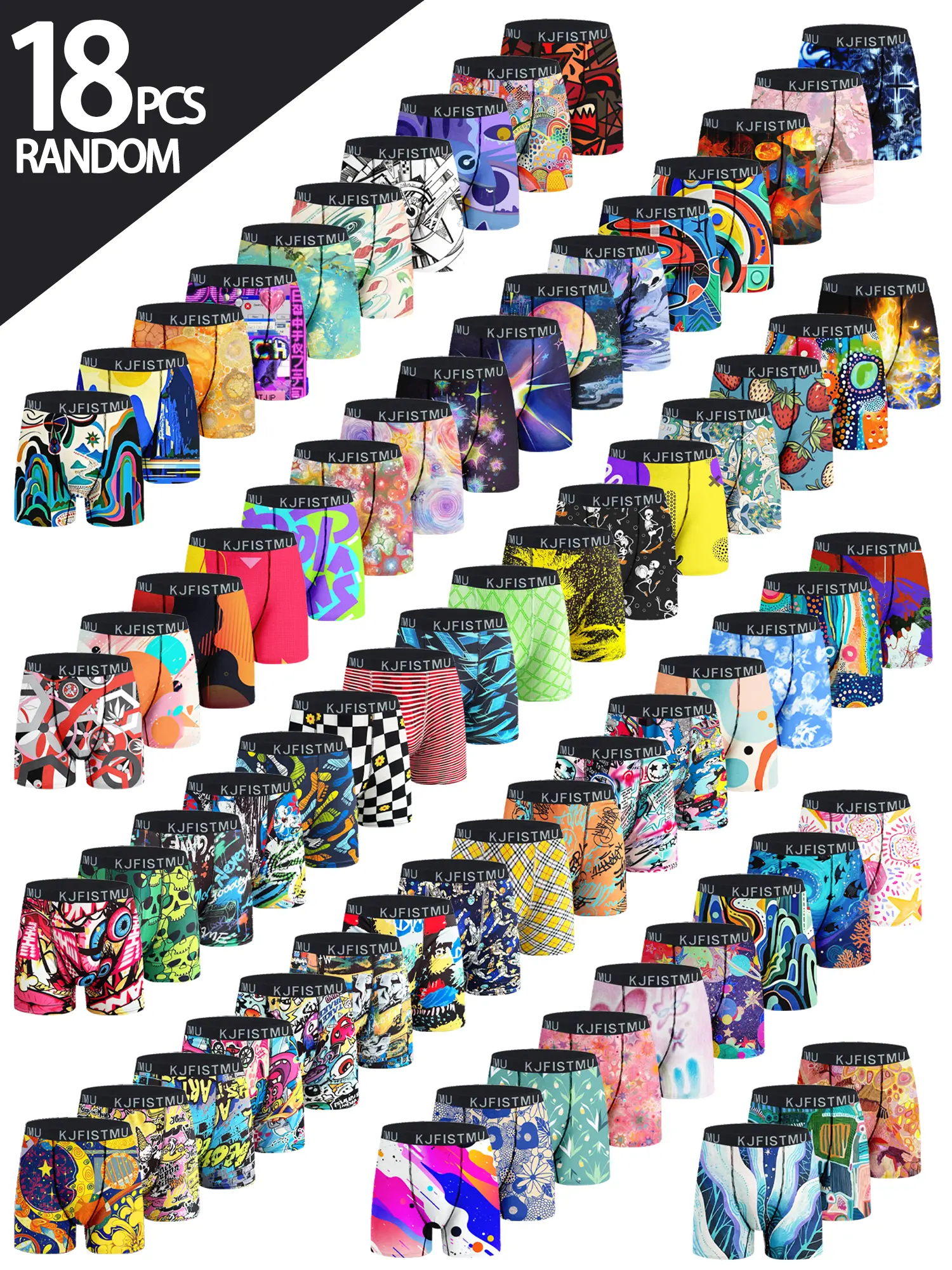 KJFISTMU Menswear 18-Pcs Assorted Mixed Men's Boxer Briefs Boxed Set - Stretchy, Soft Comfy Brief, Lightweight Fabric, Stylish Herringbone Geometric Patterns, Ideal Gift for Christmas, Birthdays