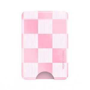 Velvet Caviar Pink Vibe Checkered Magsafe Wallet - Stylish Magnetic Card Holder for iPhone with Secure & Slim Design