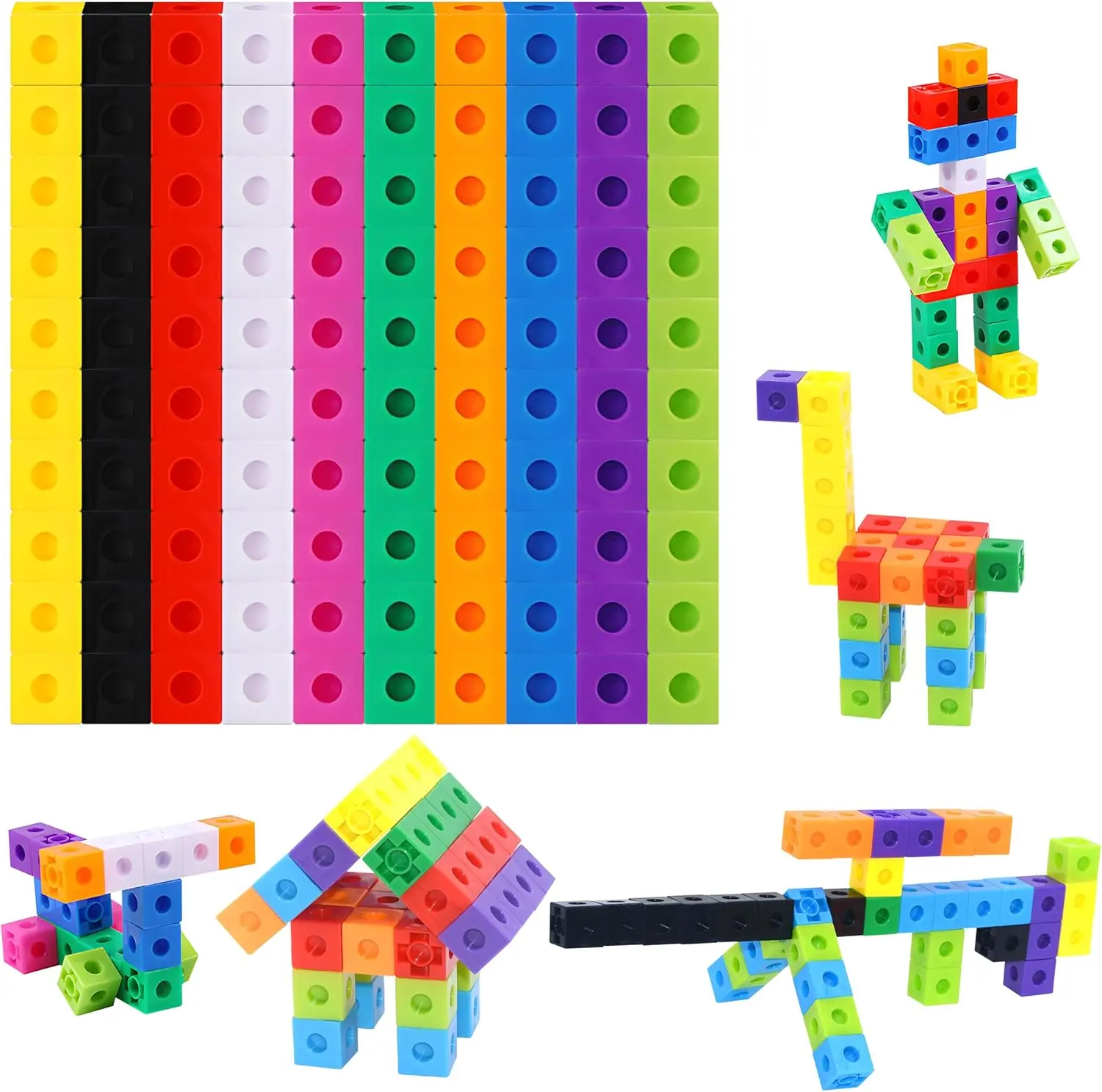 Cozylyn Linking Cubes - 100-Piece Math Learning Tools, Number Counting Blocks, Preschool Learning Materials for Early Math, Construction, Homeschool Educational Toy