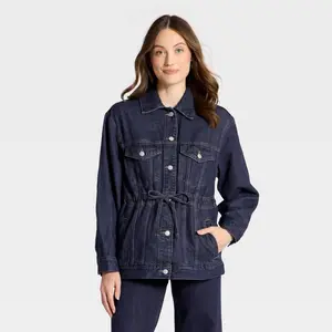 Women's Cinched Waist Trucker Denim Jacket - Universal Thread