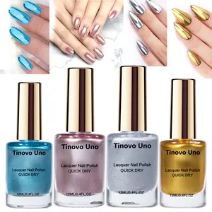 Tinovo Uno Nail Polish Set 4 Metallic Colors 2025 GlitterAutumn Nail Art Quick Dry 12ML Regular Mini Bulk ManicuristWomen Girls Gift Home Salon Dual Use Drying