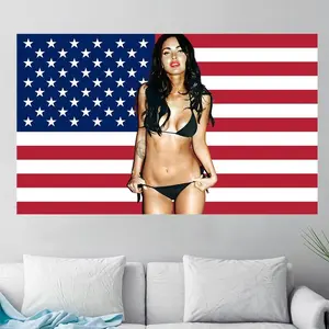 Megan Fox x American Flag 3x5ft Banner for Dorm College Dorm Party indoor Outdoor Decoration Durable Funny Flag with Brass Grommet Girl Room Accessories Interior Wall Tapestry