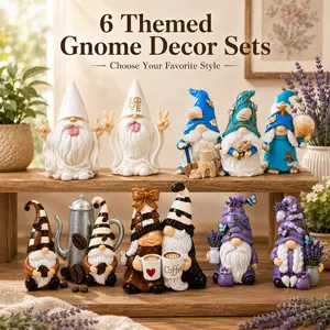 Assorted Themed Resin Gnome Decor Set - Rock, Love, Ocean, Coffee, Lavender Figurines, Cute Desktop Decoration, Decorative Home Ornament, Interior Decoration Accessories, Resin Sculptures for Shelf, Indoor Gifting