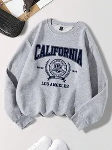 Plus Size California Los Angeles Graphic Crew Neck Sweatshirt Casual Campus Style Loose Fit Fleece Pullover for Women Long Sleeve Fall Winter Spring Back To School
