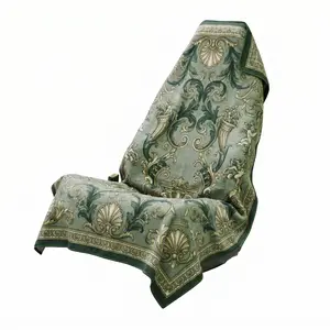 Green Baroque Car Seat Cover Towel, Vintage Ornamental Auto Seat Protector, Universal Interior Seat Wrap, Luxury European Inspired Vehicle Interior Accessory, Easy Install Washable Car Seat Cover for Daily Driving and Road Trips