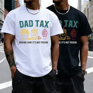 Men’s 100% cotton loose “DAD TAX” graphic T-shirt featuring a funny dad meme with fries, coffee, and ice cream; urban street-style loose casual tee; under $10—a must-buy; TikTok trend 2025 oversized urban dad lifestyle streetwear short sleeve., Top, Mensw