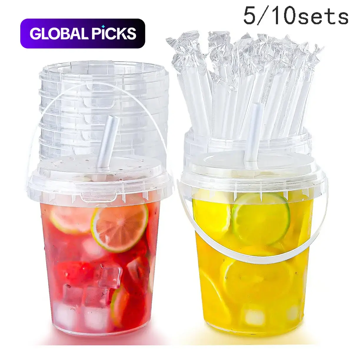 5/10-Piece Set 33.81-Oz Large Plastic Cups with Lids and Straws - Reusable BPA-Free Clear Tumbler for Iced Drinks, Fruit, Ice Bucket, Ideal for Parties, Festivals and Daily Use, Party Cups #GLOBAL PICKS