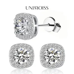 UniMoiss Moissanite Halo Square Stud Earrings Birthday Anniversary Mother's Day Gifts for Men Women