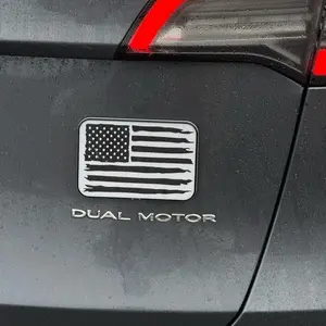 3D American Flag Magnetic Plaque for Car/Truck - Removable Exterior Badge (White on Black)