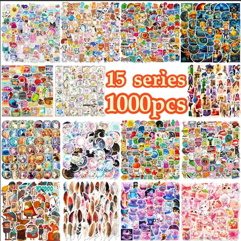 Goth Vintage Waterproof Decorative Stickers, 200/400/600/1000 PCS Colorful Junk Journal Aesthetic Stickers for DIY Scrapbooking, Water Bottles, Free Transparent Plastic Storage Box