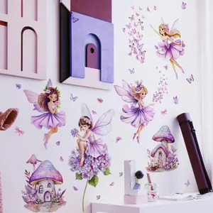 Fairy Pattern Wall Sticker, 4 Counts/set Self Adhesive Wall Decal, Wall Art Decorative Sticker for Home Living Room Bedroom, Ornaments, Sticker Decorations, Butterfly, Floral