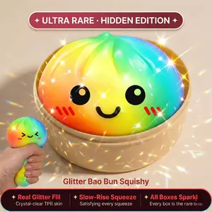 Viral Rainbow Dumpling Squishy Mystery Blind Box ULTRA RARE Rainbow Glitter Hidden Edition | Butter Feel Slow Rise Bao Bun Squeeze Toy Soft TPR Stress Relief Sensory Fidget ASMR Gift for Adults Teens | Baseball Sized One- shaggy needoh outdoorfun clicker