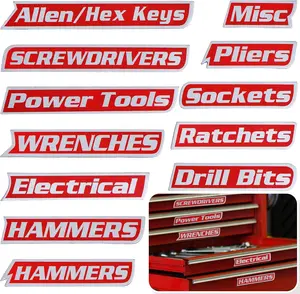 Magnetic Tool Box Labels-Strong Magnets，12 Pack of Reusable Multipurpose Tags for Steel Tool Boxes, Drawers,and Cabinets(Red)