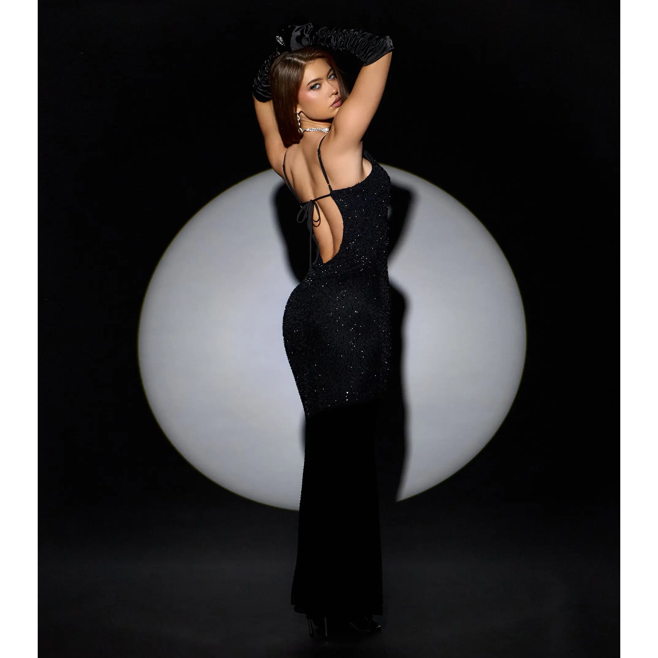 Amiah Beaded Sequin Column Formal Dress