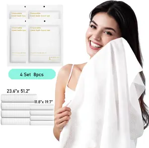 Disposable Thick Plant Fiber Bath Towel & Cover Set, 8-Pack/4-Pack Large Sizes (51.2inX23.6in, 11.8inX19.7in) - Travel-Ready for Camping, Outdoor Sports