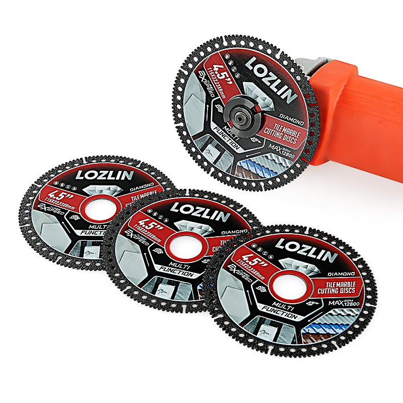 LOZLIN 4.5-Inch Multi-Material Diamond Cutting Discs for Angle Grinder, Ultra-Thin Dry Blades for Wood, Tile, Ceramic, Marble, Granite, Stone & Metal