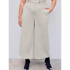 Cider [8 colors, size 0-26] Linen-blend Mid Rise Solid Pocket Straight Leg Trousers Curve & Plus