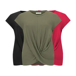 Twisted Front Tunic Tops (3 Pack: Black, Olive, Red)