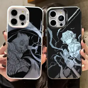 Anime Demon Slayer Zenitsu Inosuke Luxury Plating Phone Case for iPhone 16E 16 15 14 13 12 11 Pro Max XS X XR Plus 8 7 SE 2020