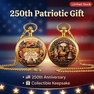 1PC '1776-2026' USA 250th Anniversary Vintage Round Dial Quartz Watch, Patriotic Gold Tone Commemorative Pendant, 4th of July Gift for History Lovers, Collectible Novelty Gift for American Patriots, Founding Father/Patriotic Eagle Two Styles, Father's day